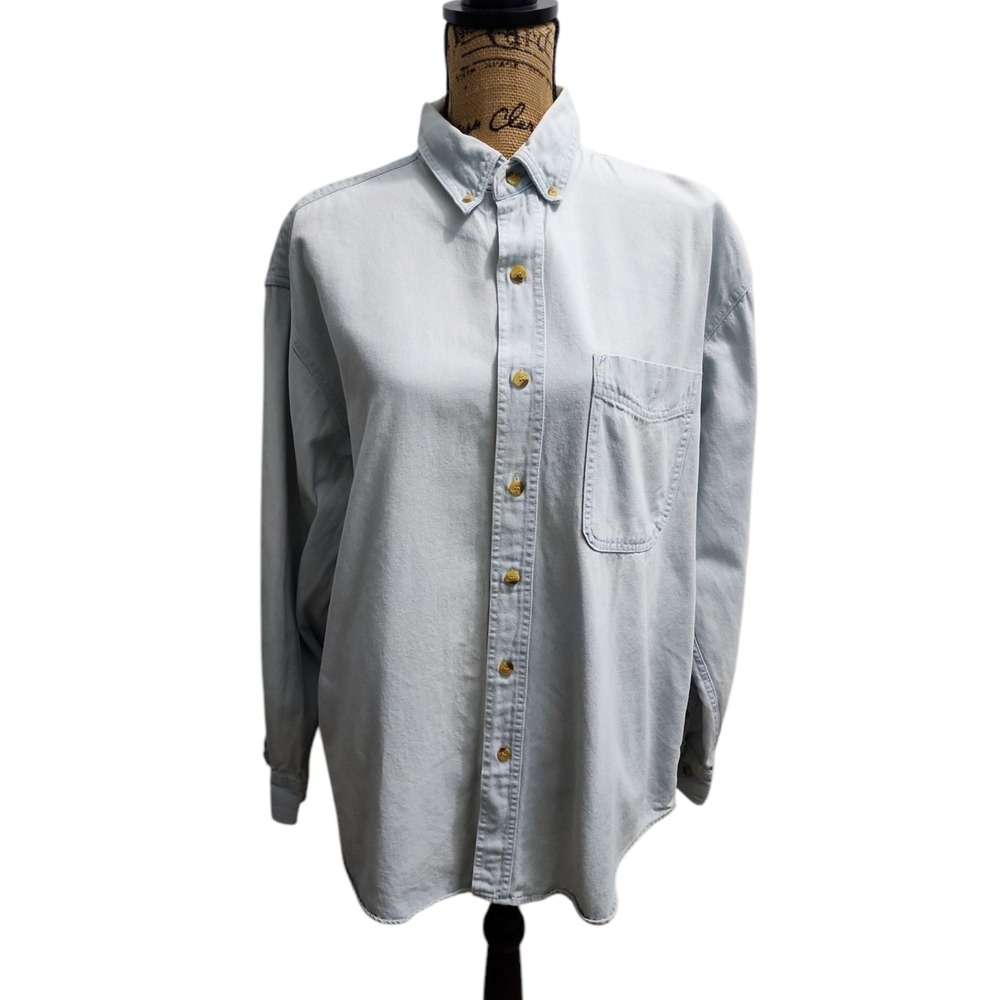 Real Good Denim Button‎ Down Shirt Dog Print Long Sleeve Top Size L